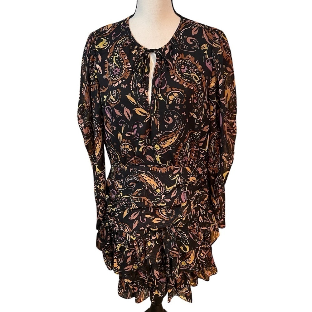 Aqua Metallic Dot Paisley Print Mini Dress Sz-XL